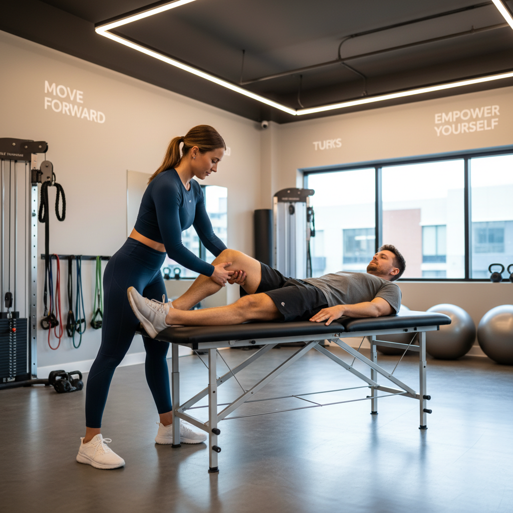 Patient working with a provider at a running physical therapy clinic in Farmers Branch