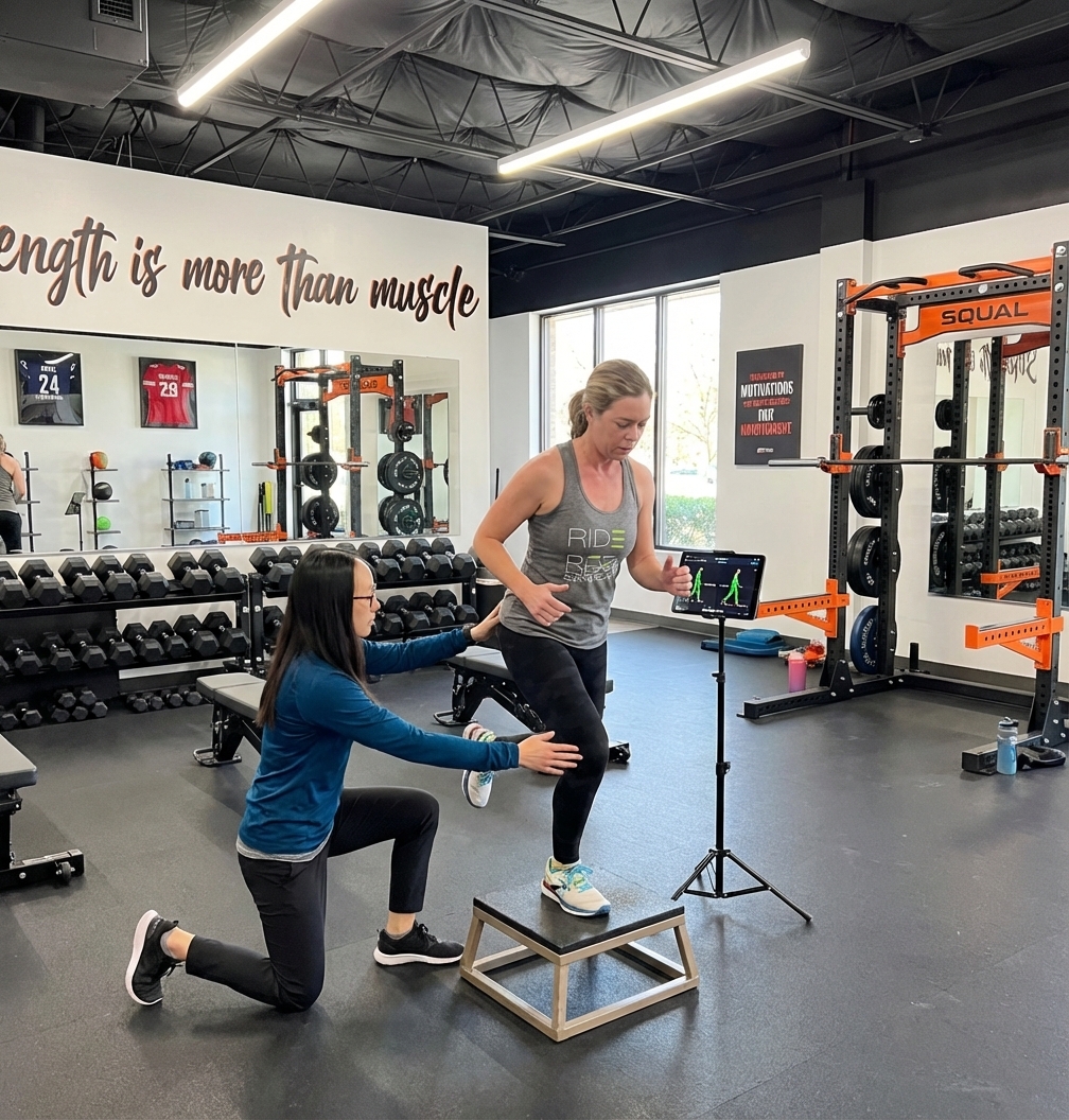 Patient working with a provider at a running physical therapy clinic in Farmers Branch