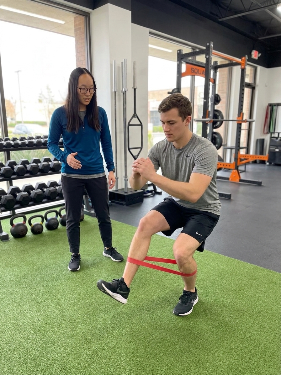 Patient receiving manual therapy on the lower leg at a running physical therapy clinic in Farmers Branch, TX