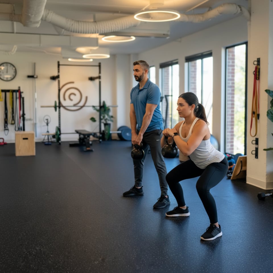 : Physical therapist providing personalized one-on-one performance physical therapy to an athlete in Farmers Branch