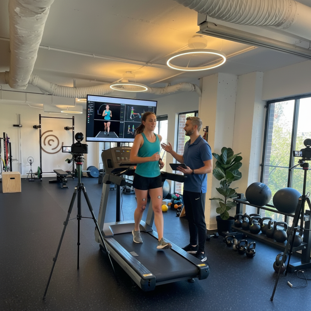 Running physical therapy gait analysis session for runner in Farmers Branch TX clinic