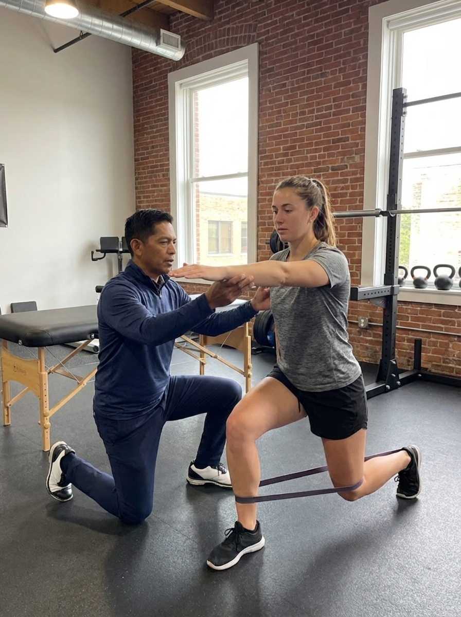 Patient working with a provider at a running physical therapy clinic in Farmers Branch